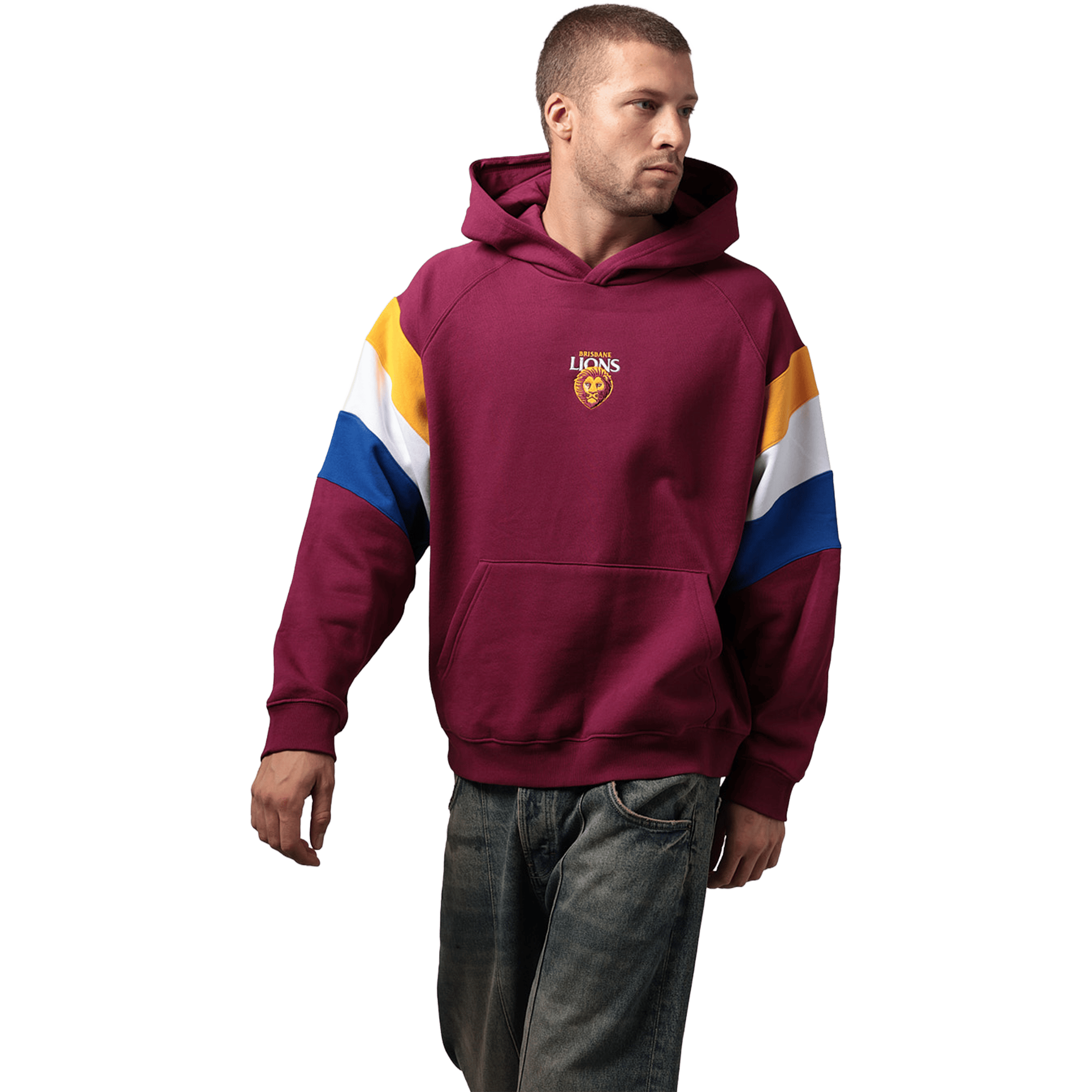 Mens Mitchell & Ness AFL Brisbane Lions Box Fit Fleece Hoodie