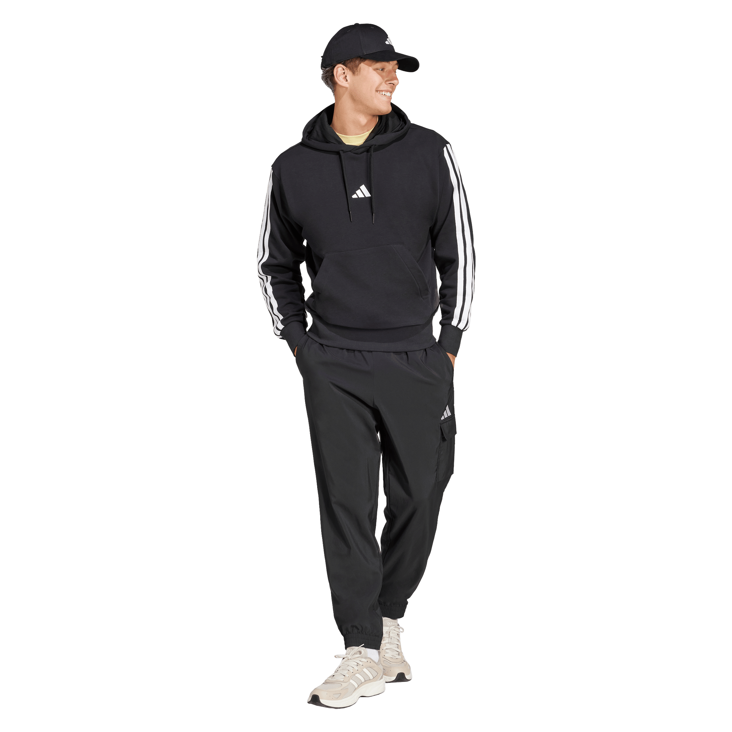 Mens Adidas Essentials 3-Stripes French Terry Hoodie