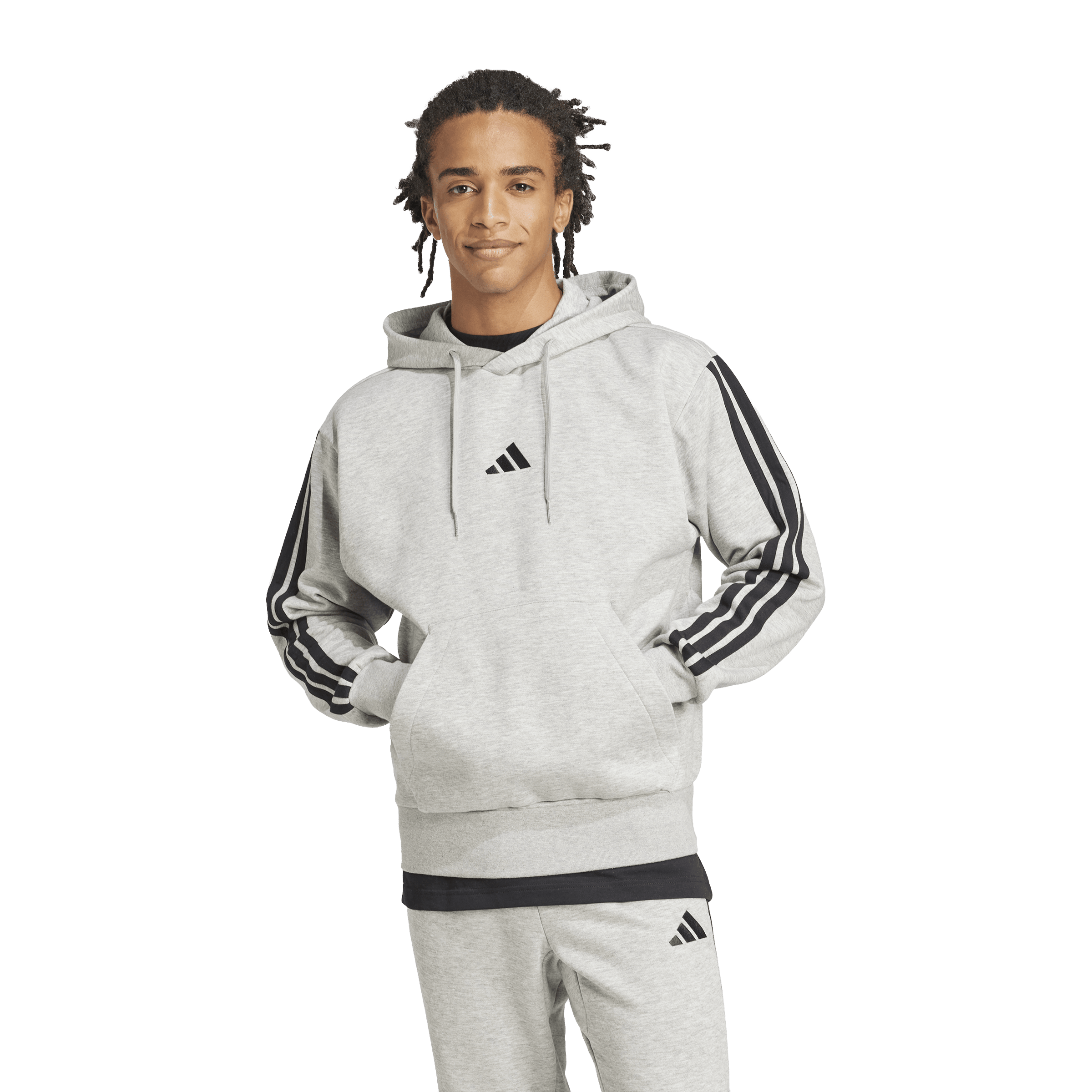Mens Adidas Essentials 3-Stripes Fleece Hoodie