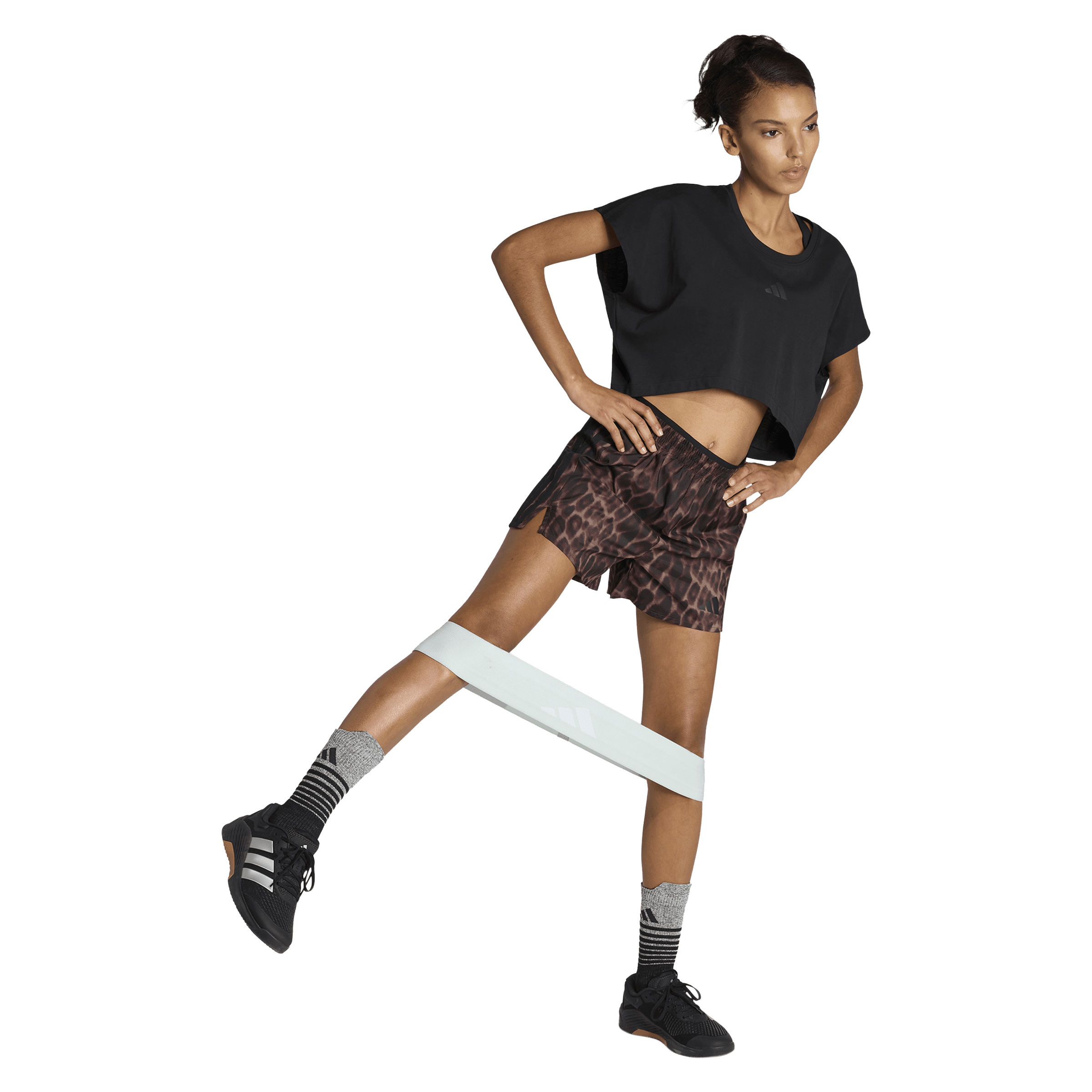 Womens Adidas Workout Essentials Leopard Woven Shorts