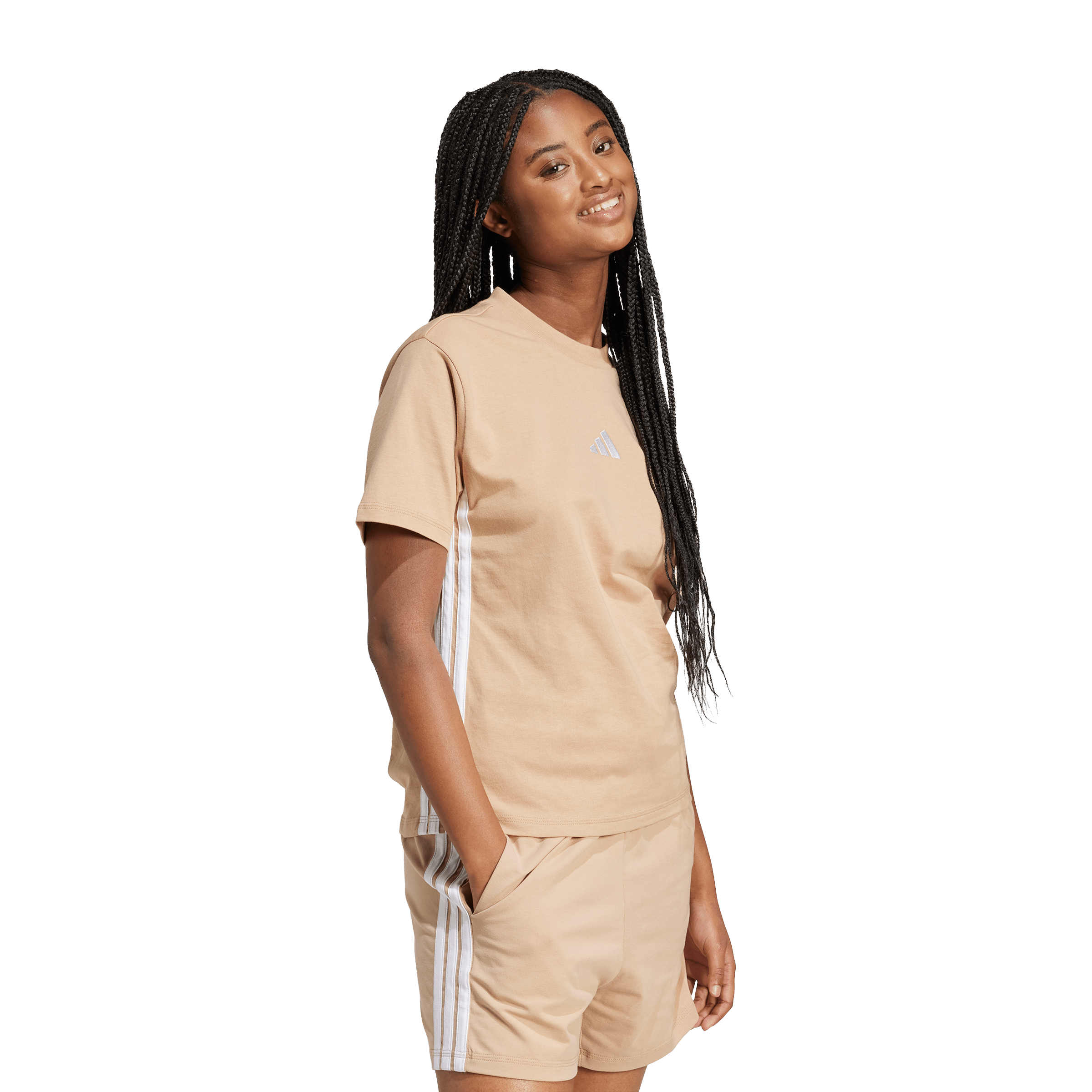 Adidas Womens Essentials 3-Stripes Cotton Tee Brown/Warm Sandstone ...