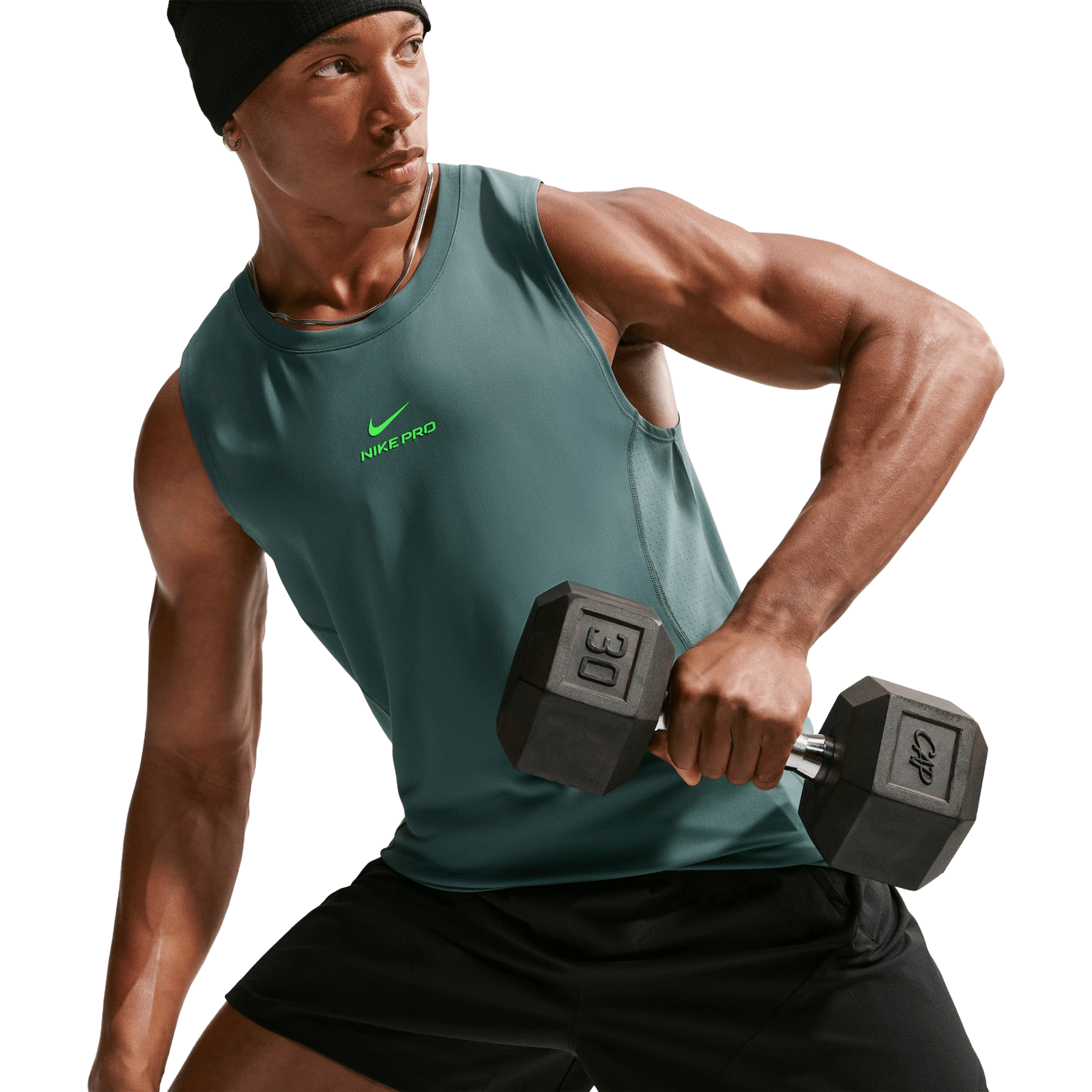 Mens Dri-FIT Pro Training Tank Top Mineral Slate/Green Strike | Sports ...