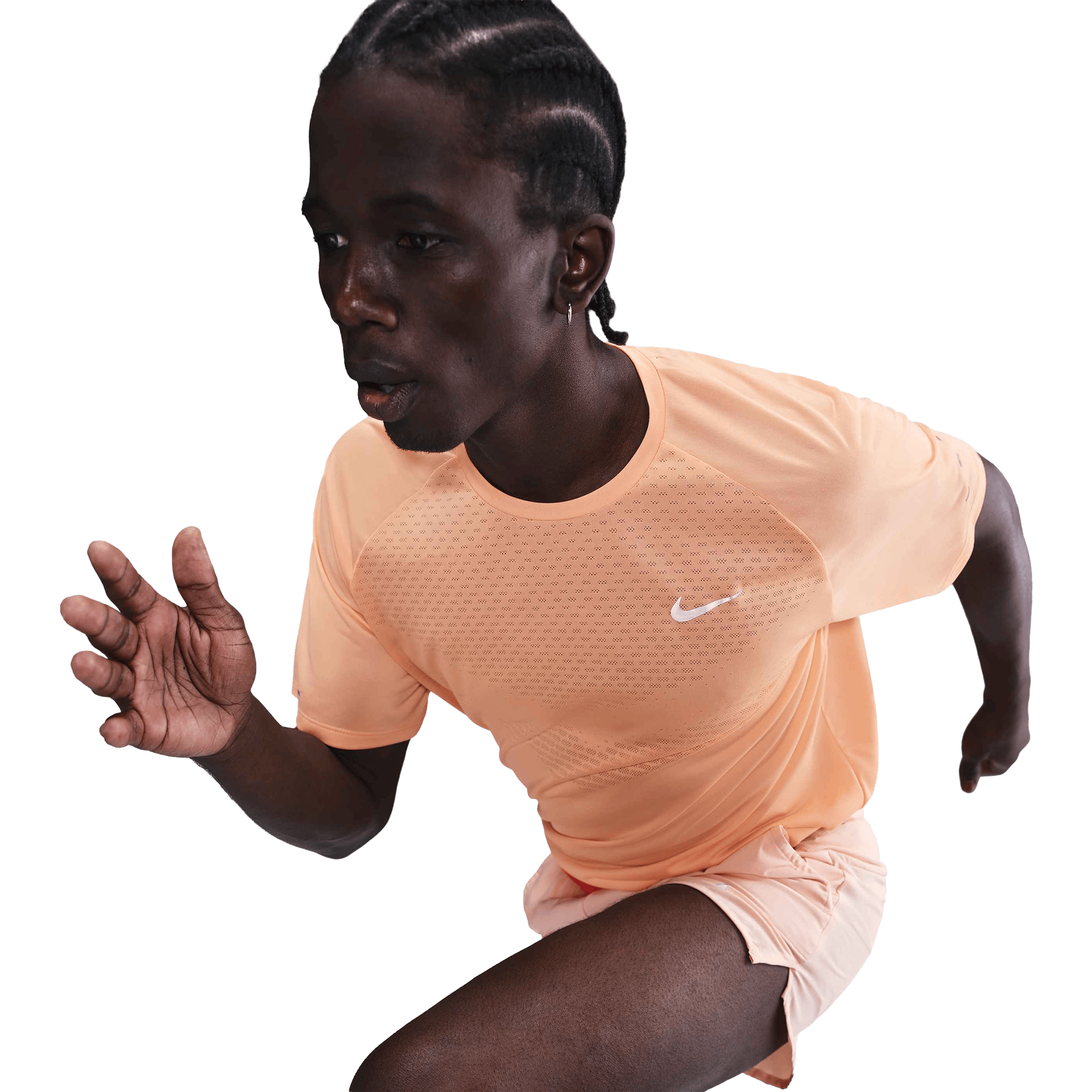 Nike DRI-FIT オレンジ ストライプ シャツ Nike Mens Stride Dri-FIT ADV Running Tee Orange Chalk/Reflective