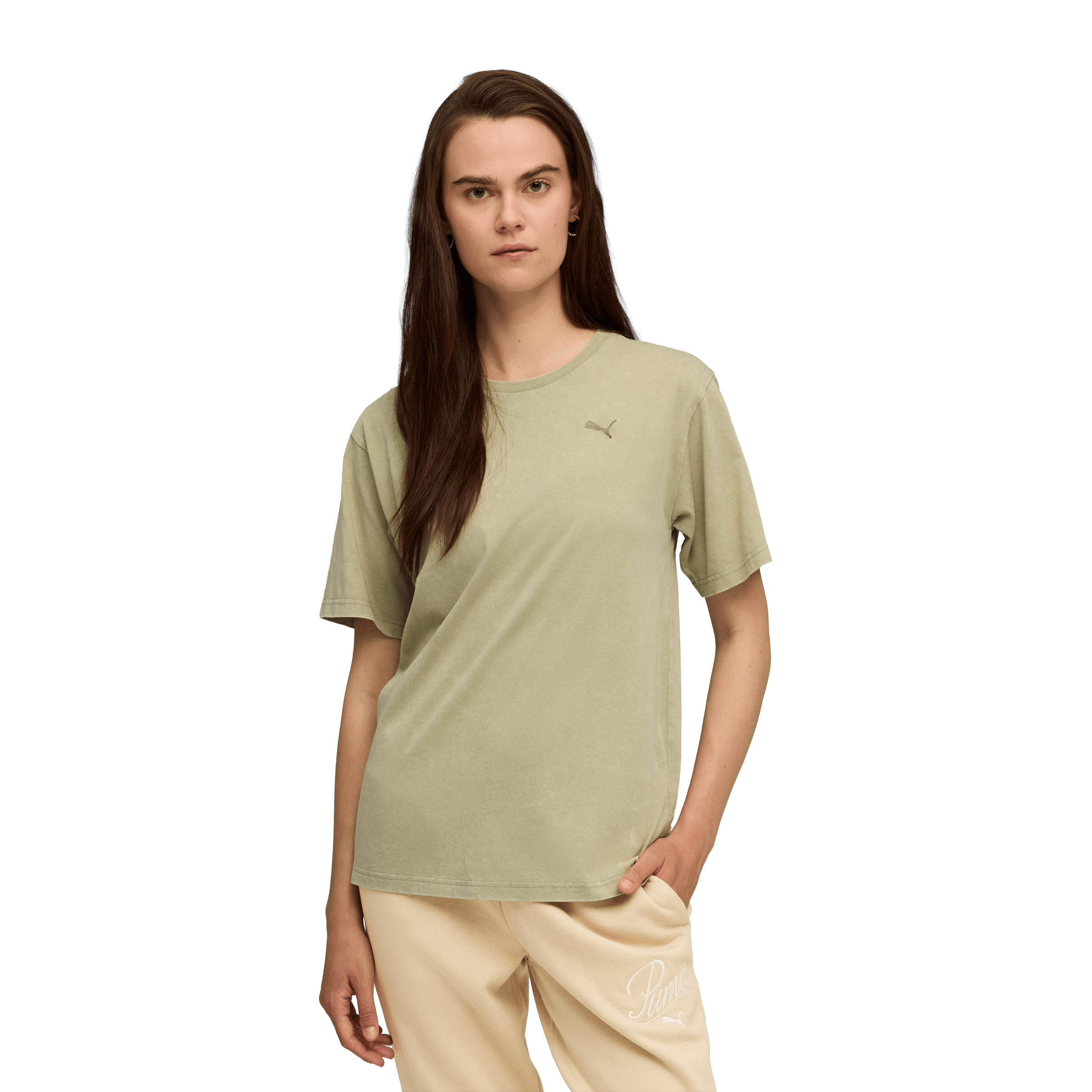 Puma Womens Essentials Elevated Relaxed Wash Tee Lux Army | Sports ...