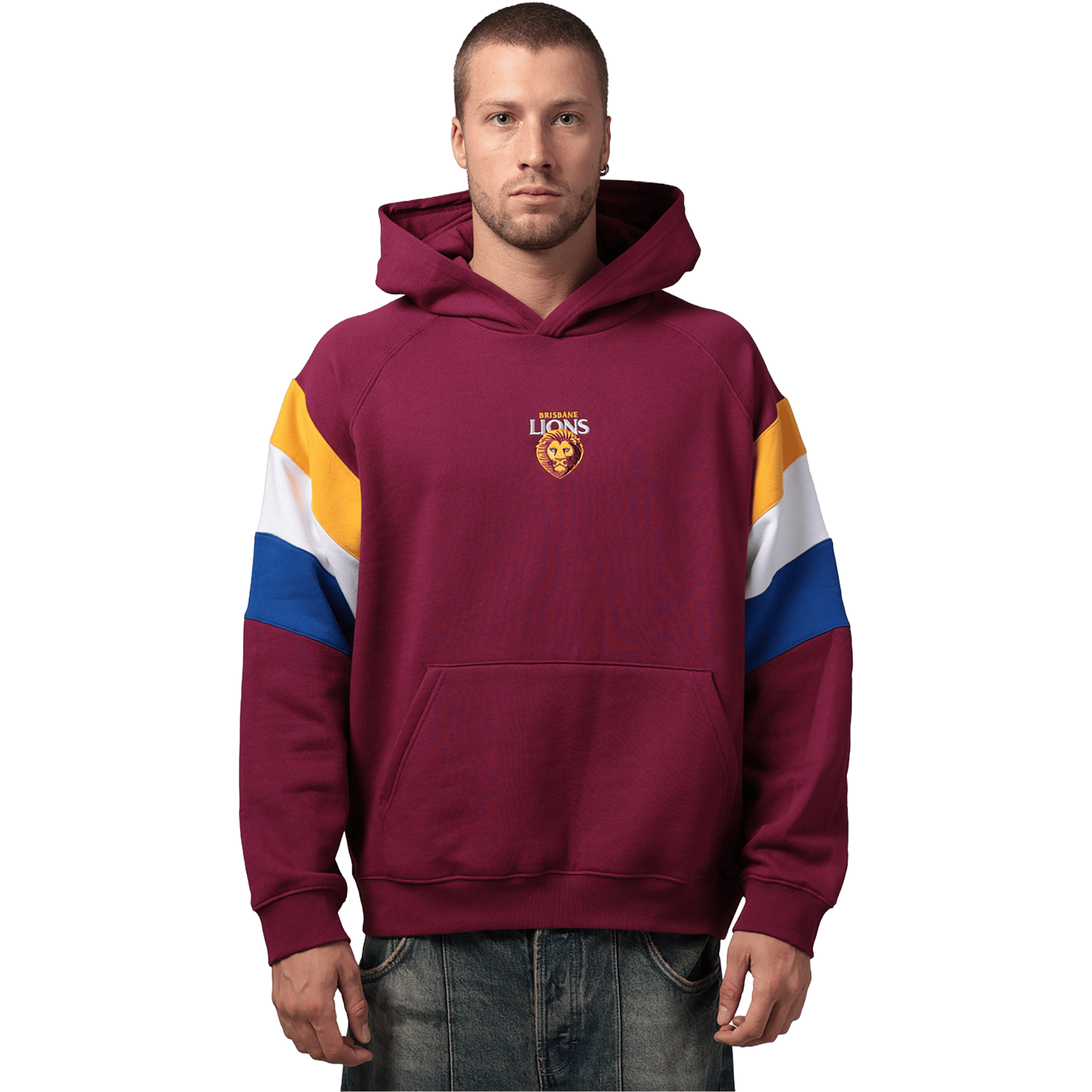 Mens Mitchell & Ness AFL Brisbane Lions Box Fit Fleece Hoodie