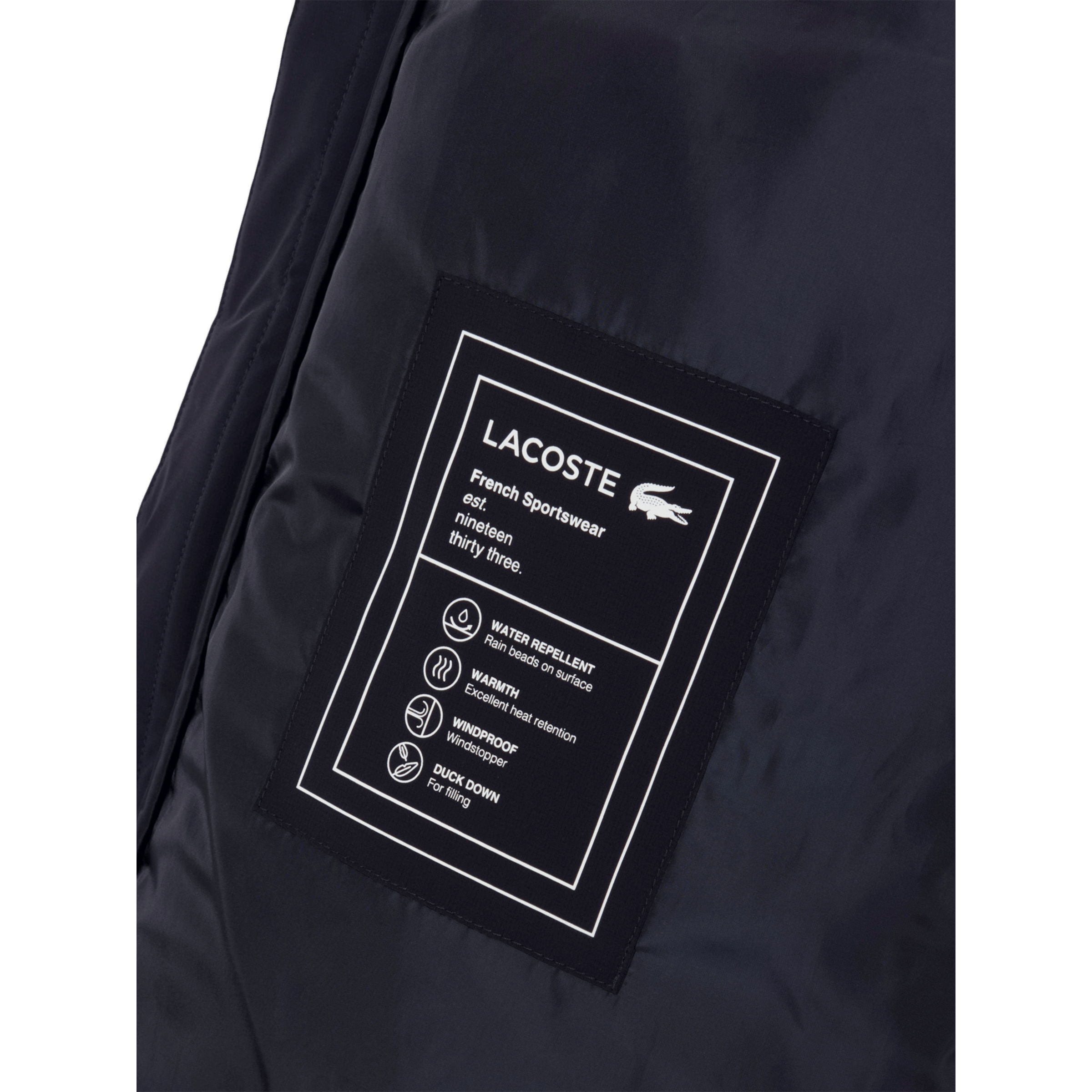 Mens Lacoste Water-Repellent Hooded Down Jacket