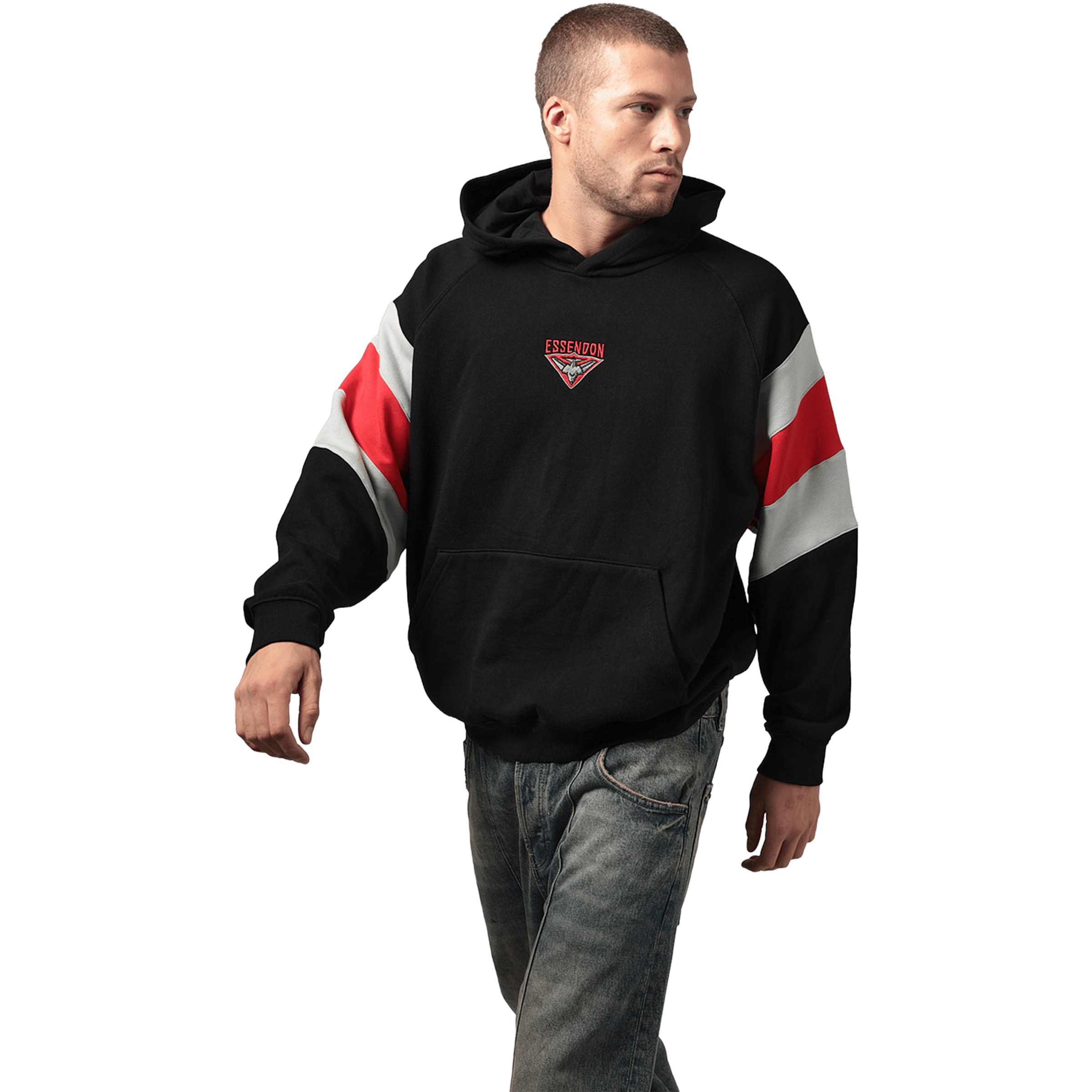 Mens Mitchell & Ness AFL Essendon Bombers Box Fit Fleece Hoodie