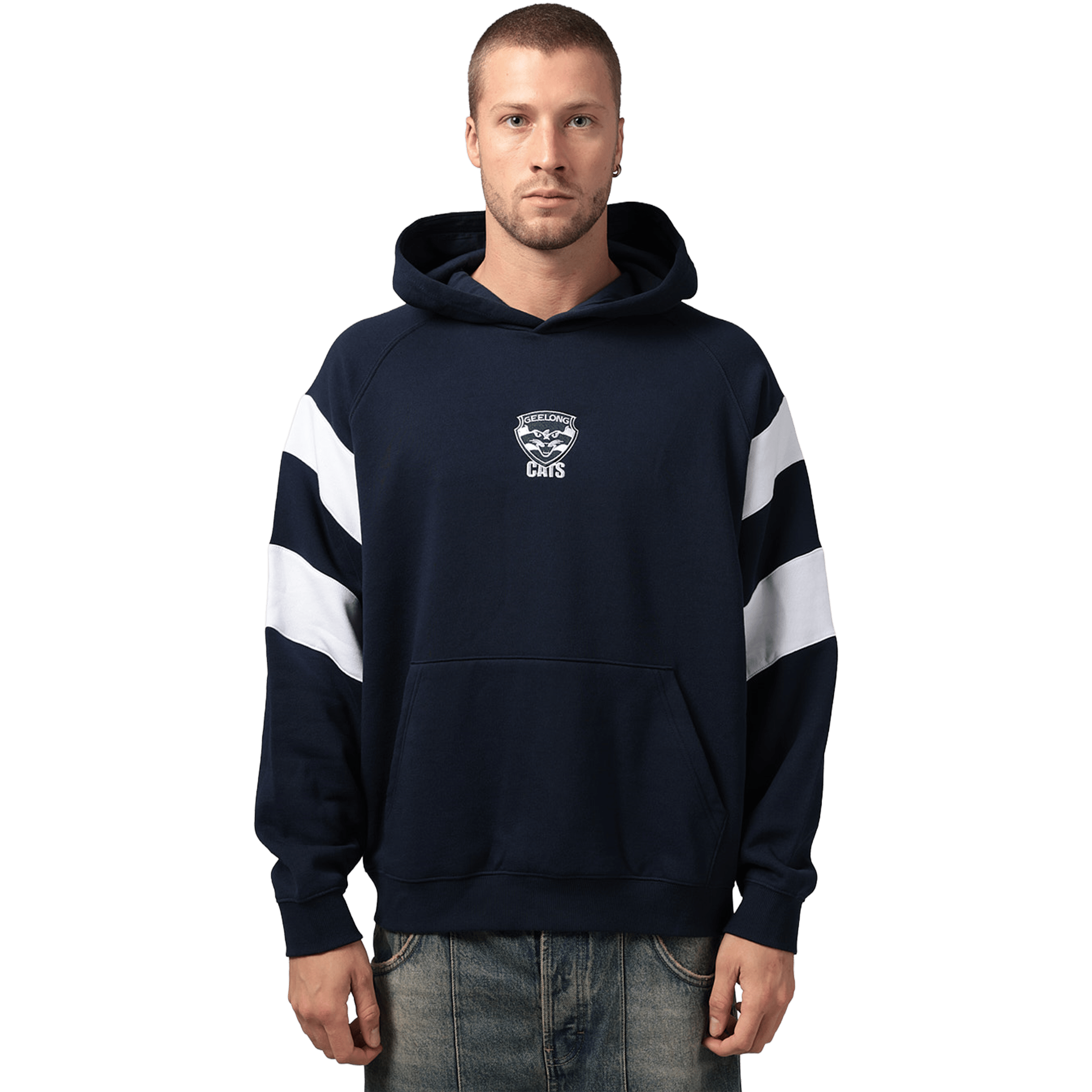 Mens Mitchell & Ness AFL Geelong Cats Box Fit Fleece Hoodie