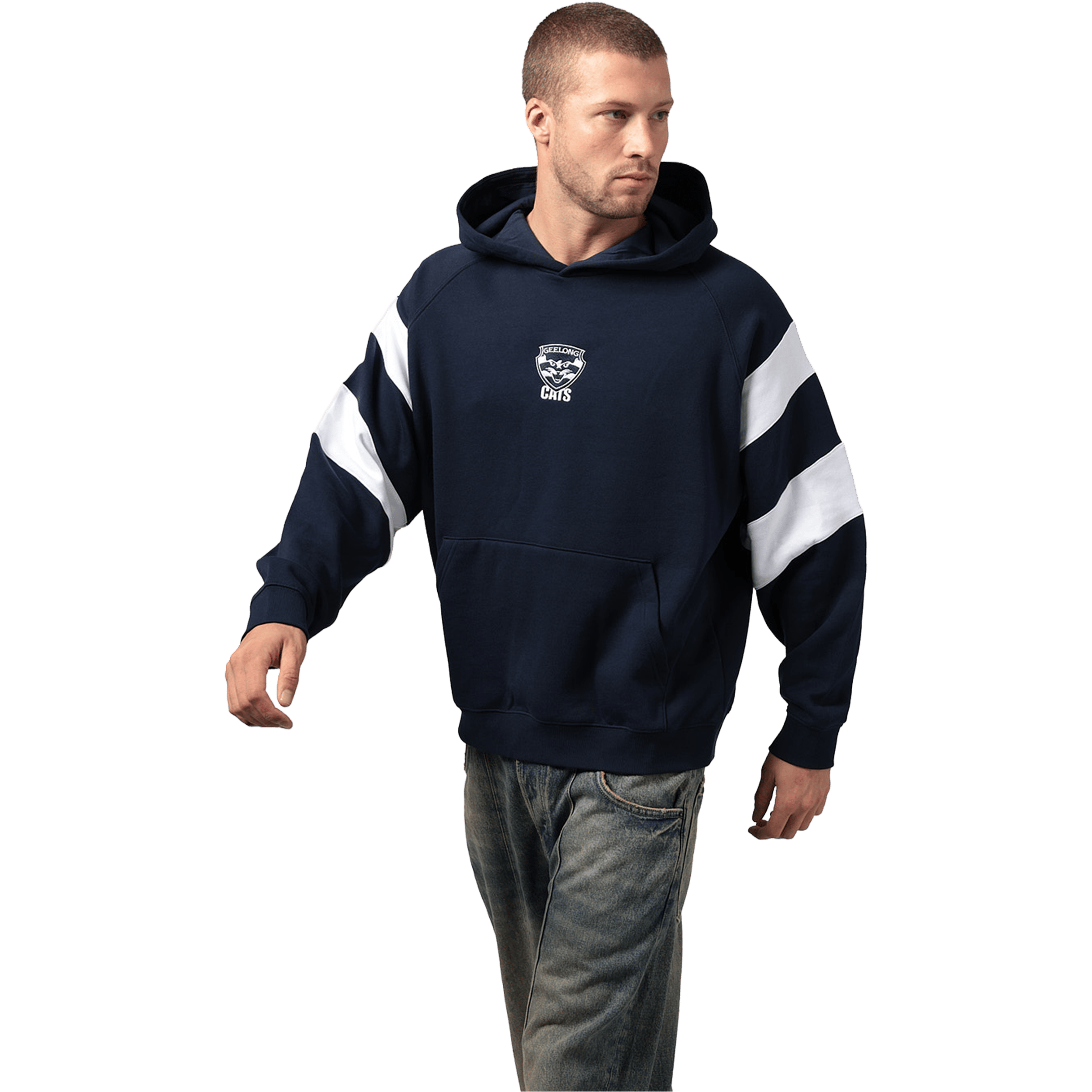 Mens Mitchell & Ness AFL Geelong Cats Box Fit Fleece Hoodie