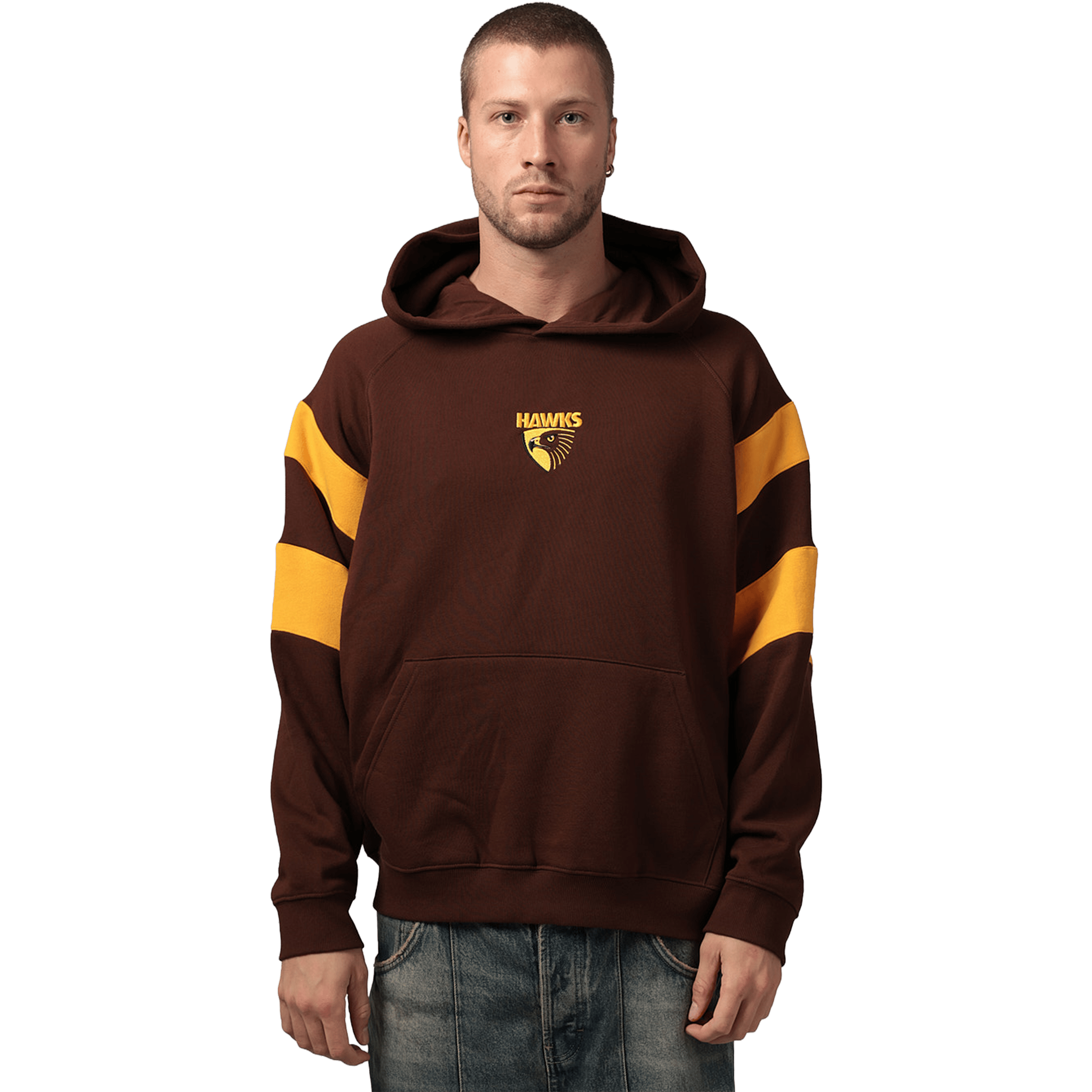 Mens Mitchell & Ness AFL Hawthorn Hawks Box Fit Fleece Hoodie