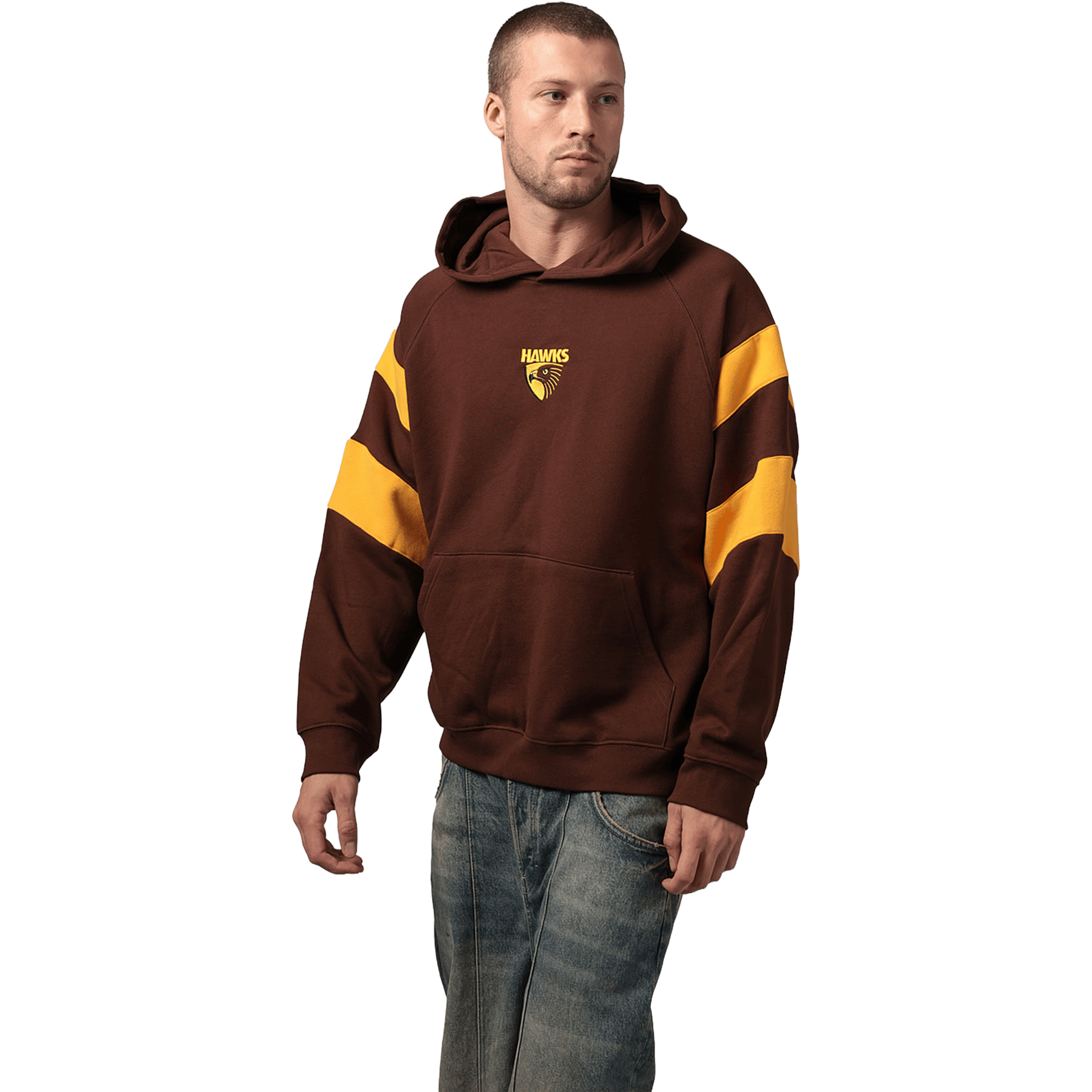 Mens Mitchell & Ness AFL Hawthorn Hawks Box Fit Fleece Hoodie