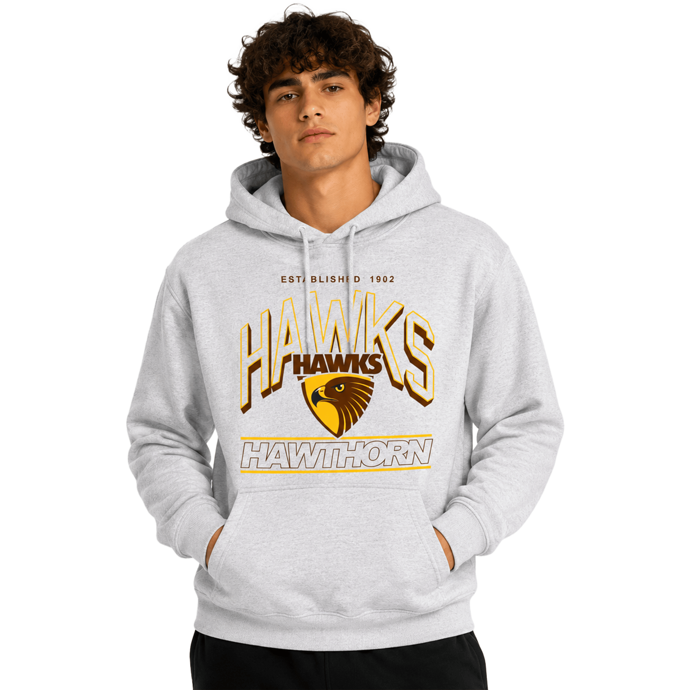 Mens Mitchell & Ness AFL Hawthorn Hawks Arch Stack Hoodie