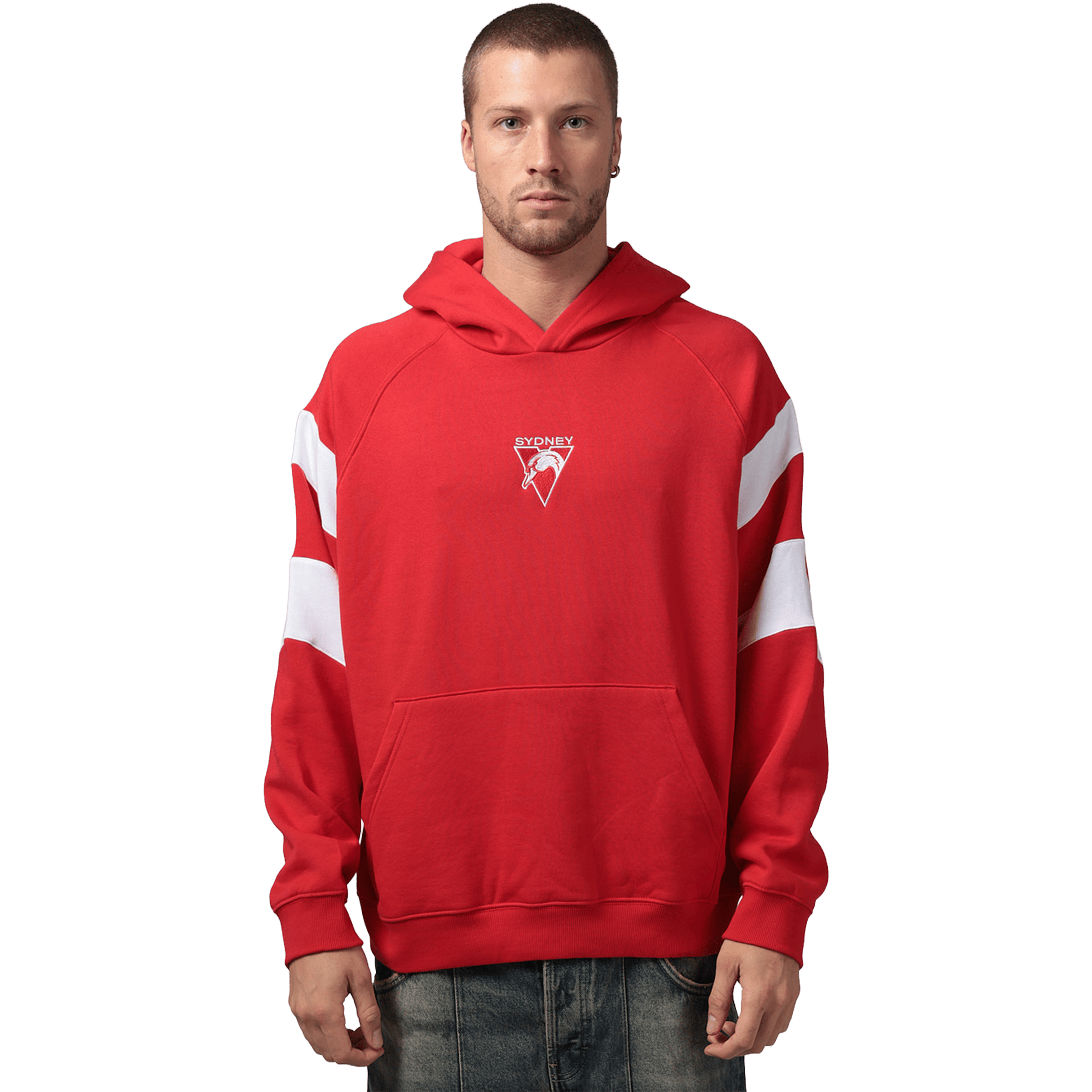 Mens Mitchell & Ness AFL Sydney Swans Box Fit Fleece Hoodie