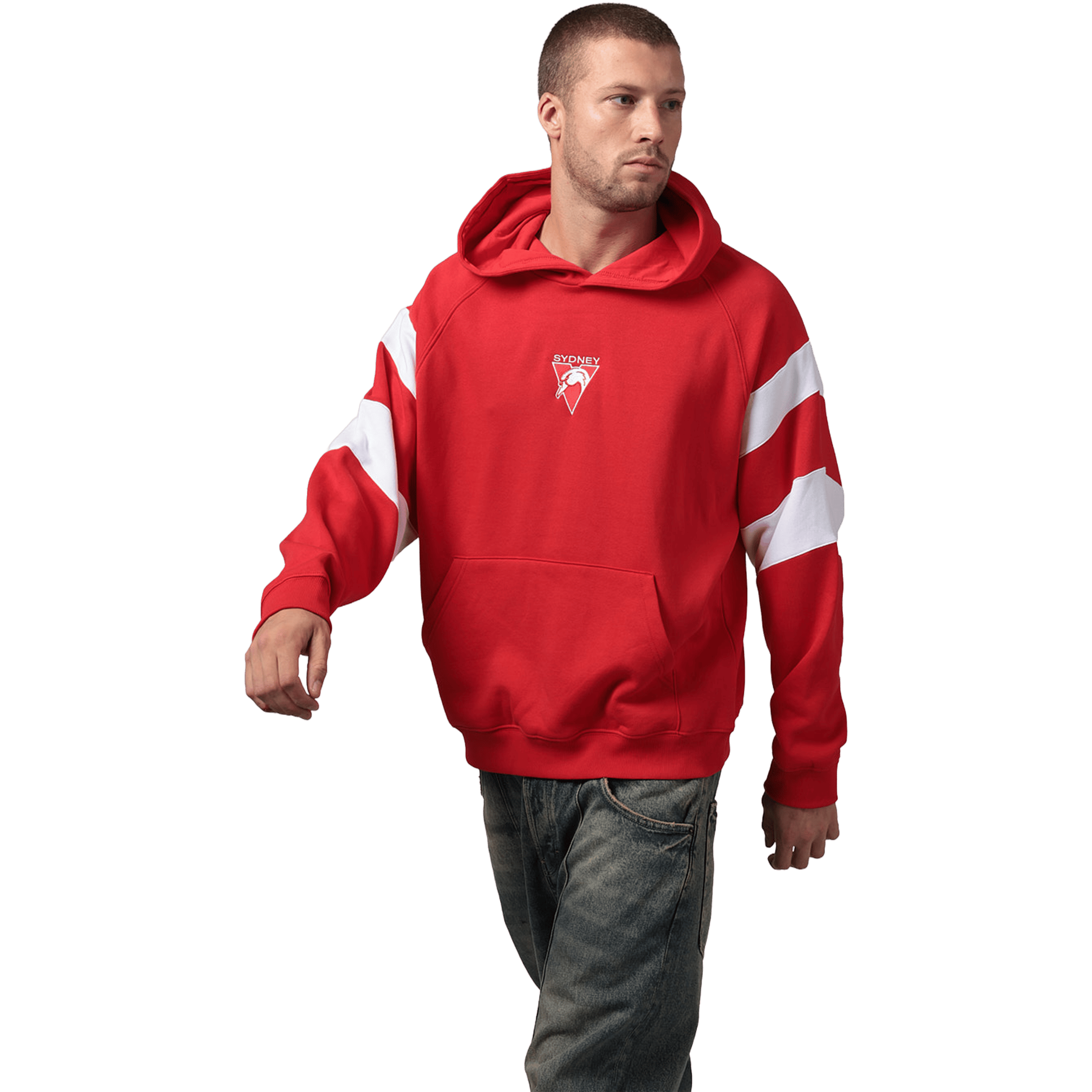 Mens Mitchell & Ness AFL Sydney Swans Box Fit Fleece Hoodie