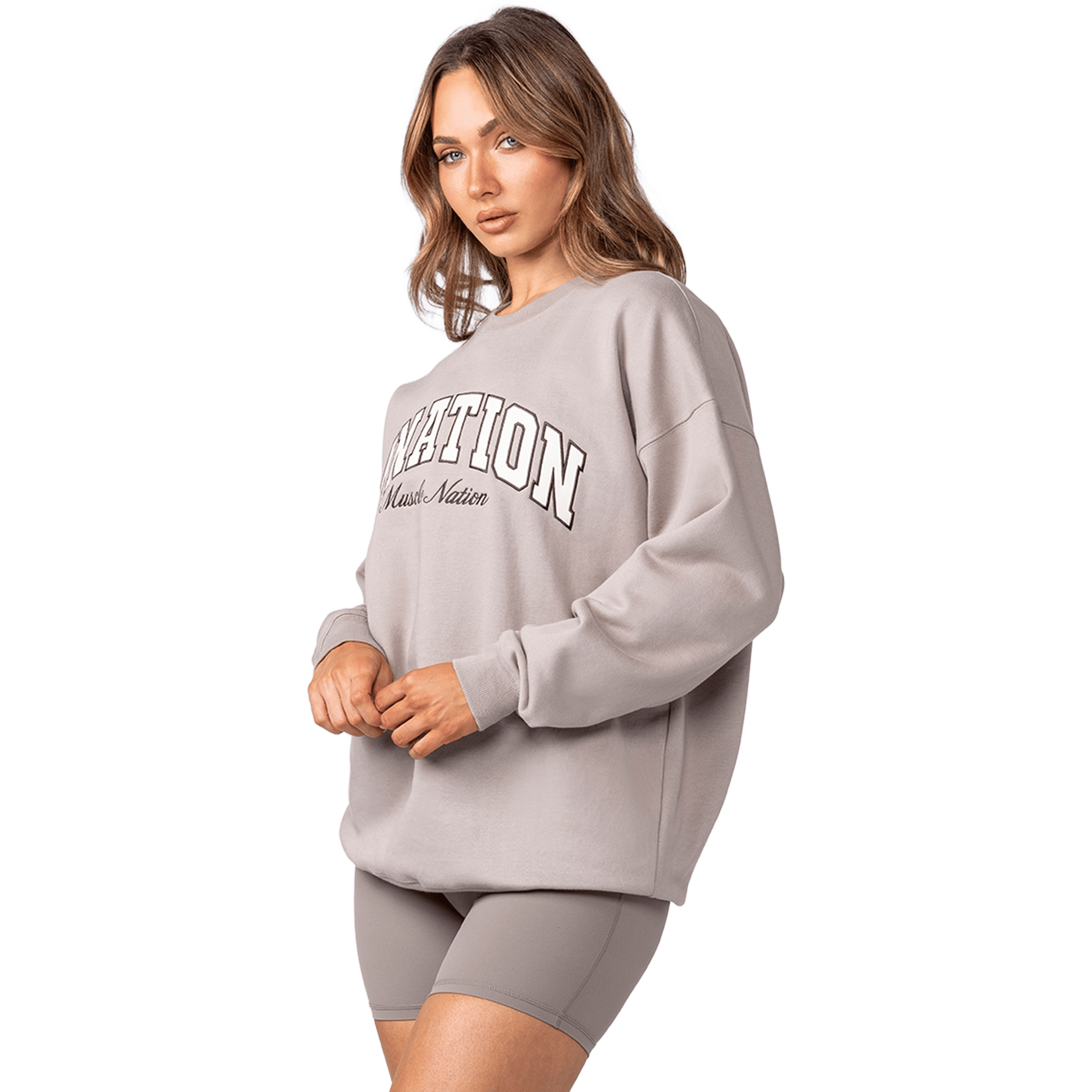 Womens Muscle Nation Studio Oversized Pullover Sweatshirt
