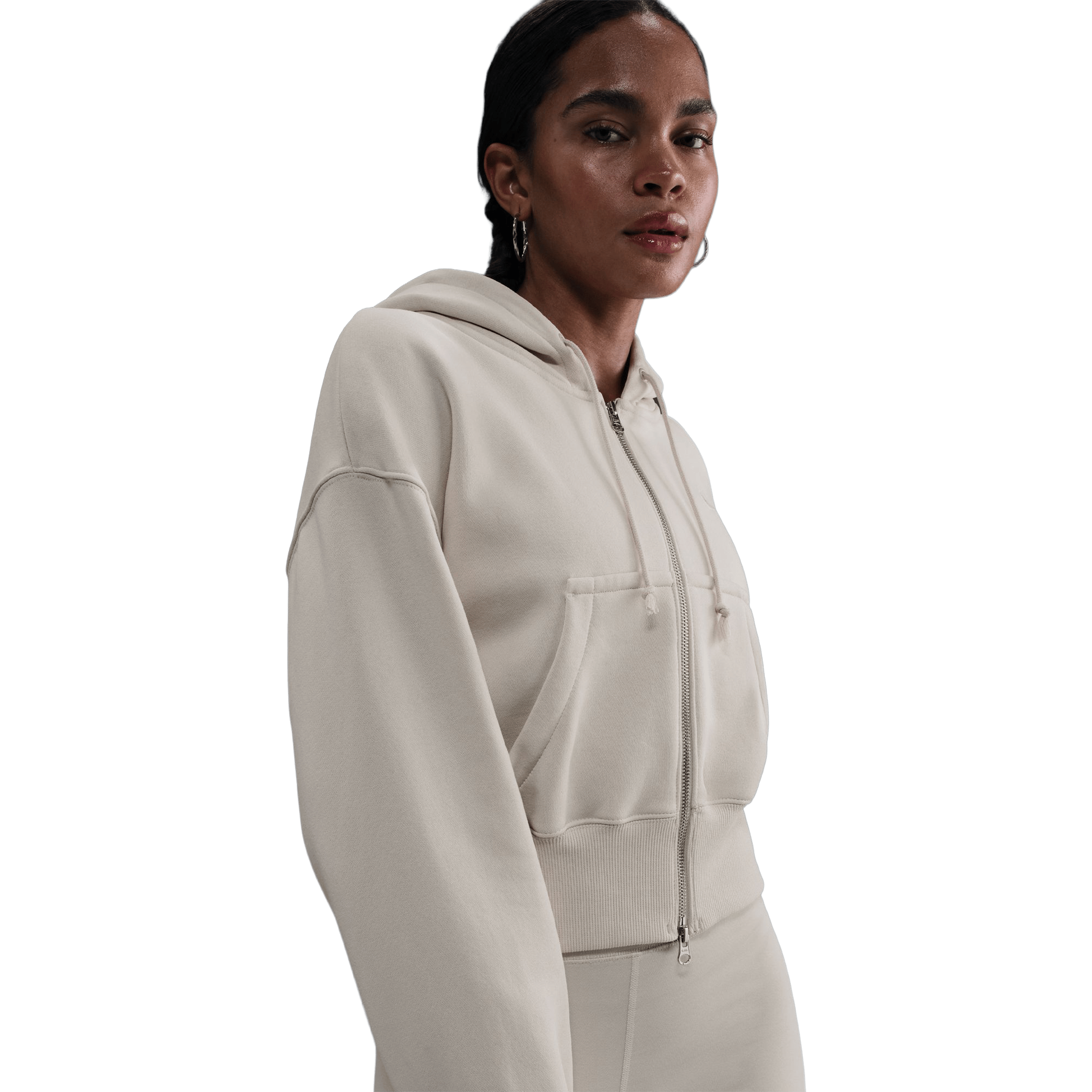 Womens Nike Sportswear Phoenix Fleece Loose Full-Zip Cropped Hoodie