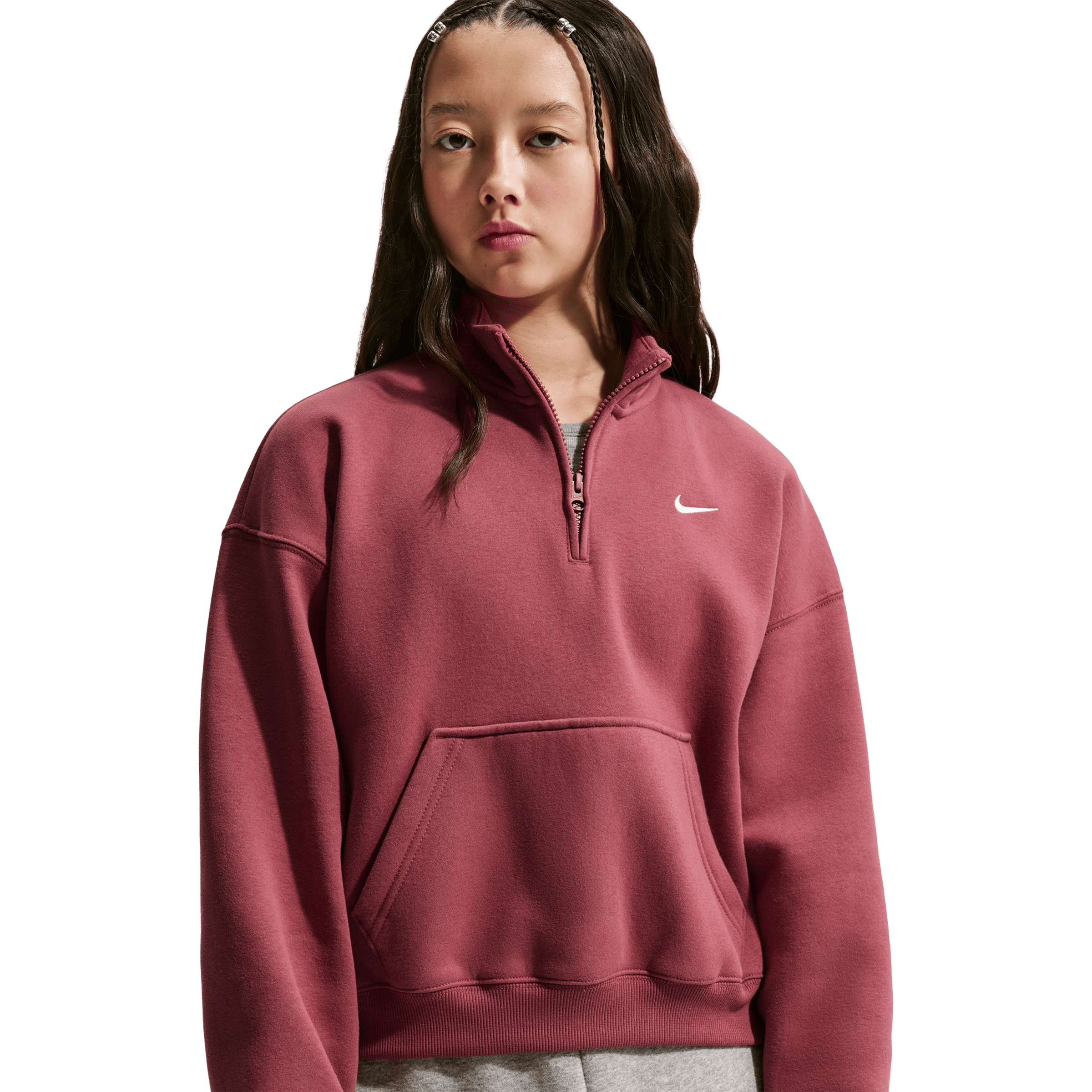 Kids Nike Sportswear Studio Fleece (Older Kids) Oversized 1/4-Zip Top