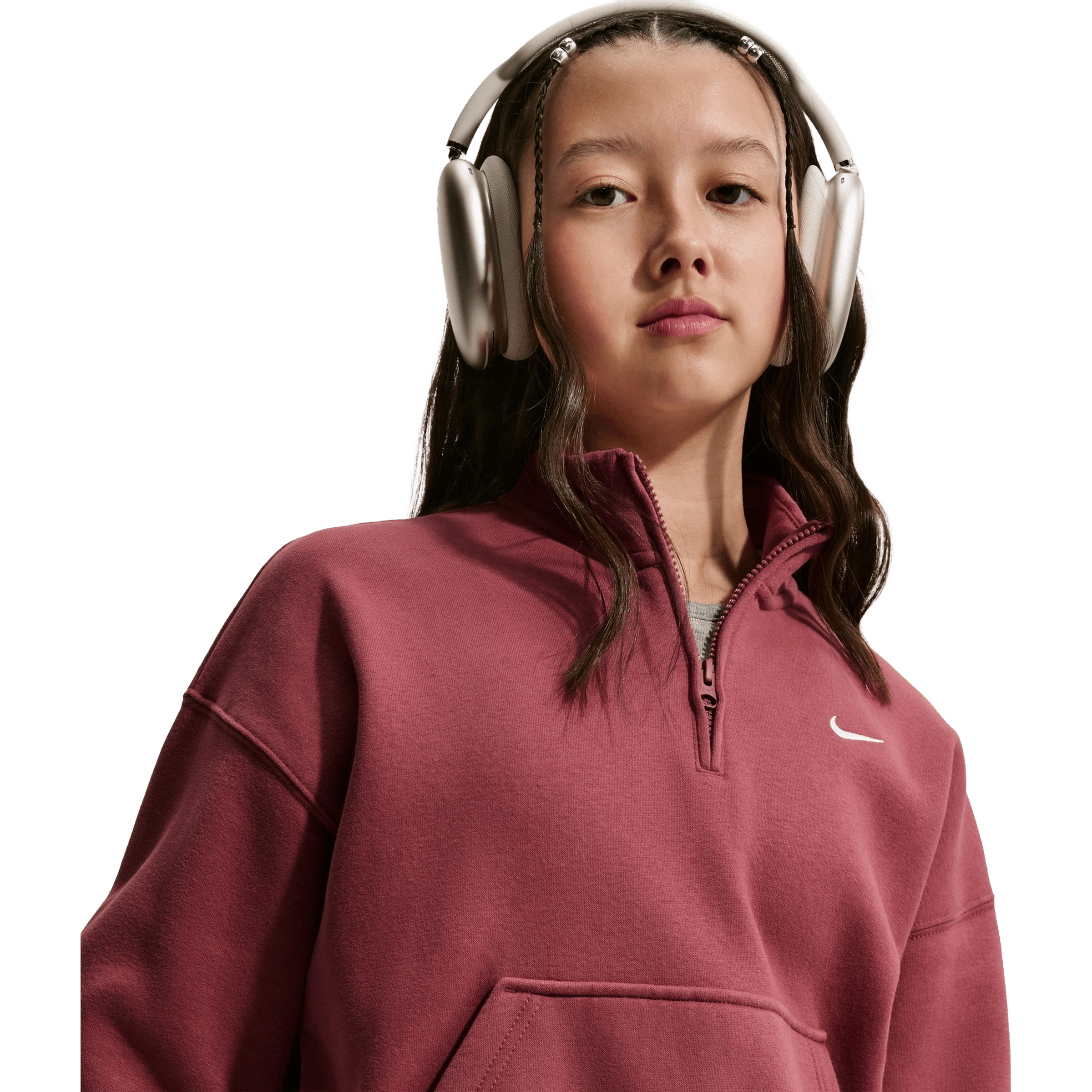Kids Nike Sportswear Studio Fleece (Older Kids) Oversized 1/4-Zip Top