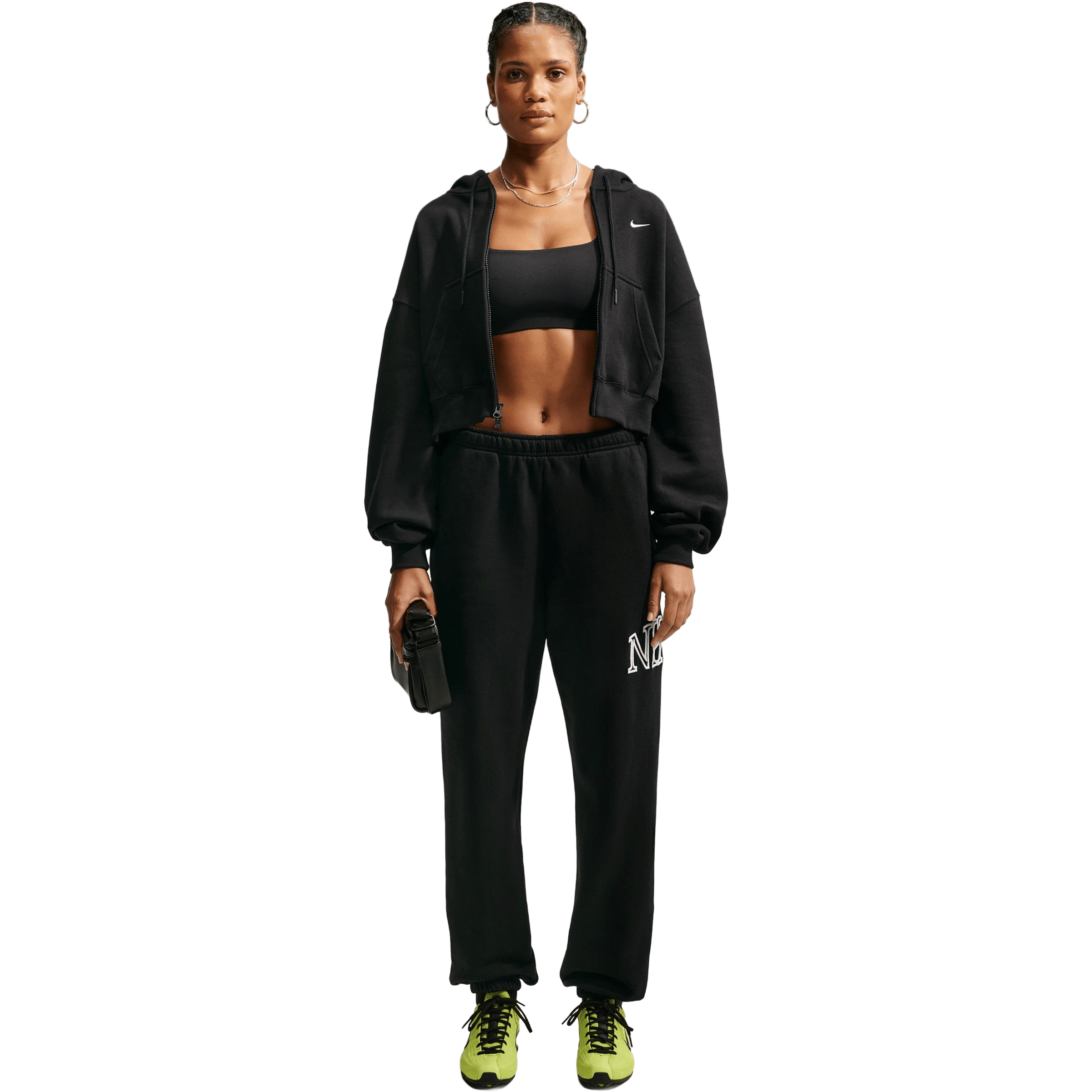 Womens Nike Studio Fleece Medium Weight Oversized Full-Zip Cropped Hoodie