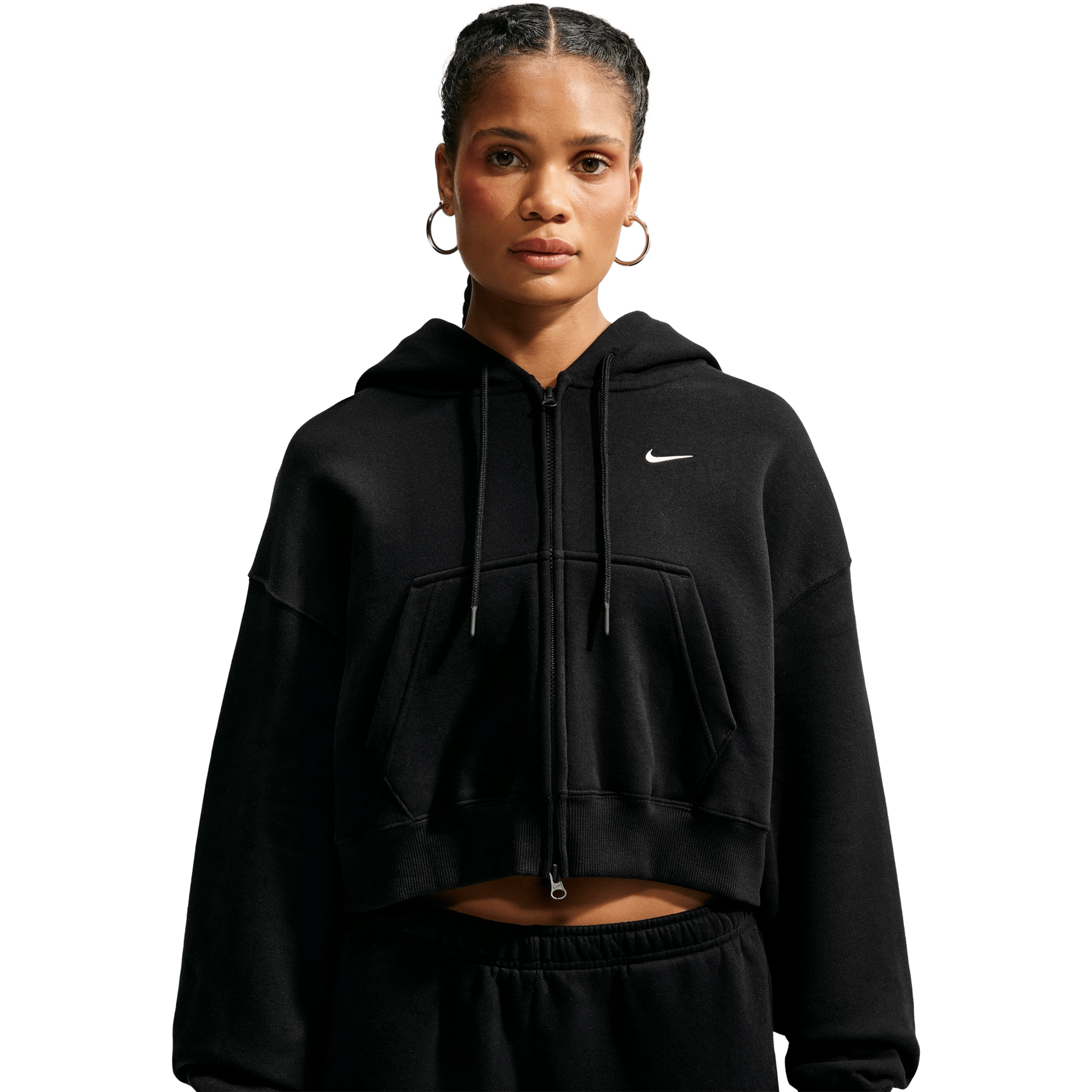 Womens Nike Studio Fleece Medium Weight Oversized Full-Zip Cropped Hoodie