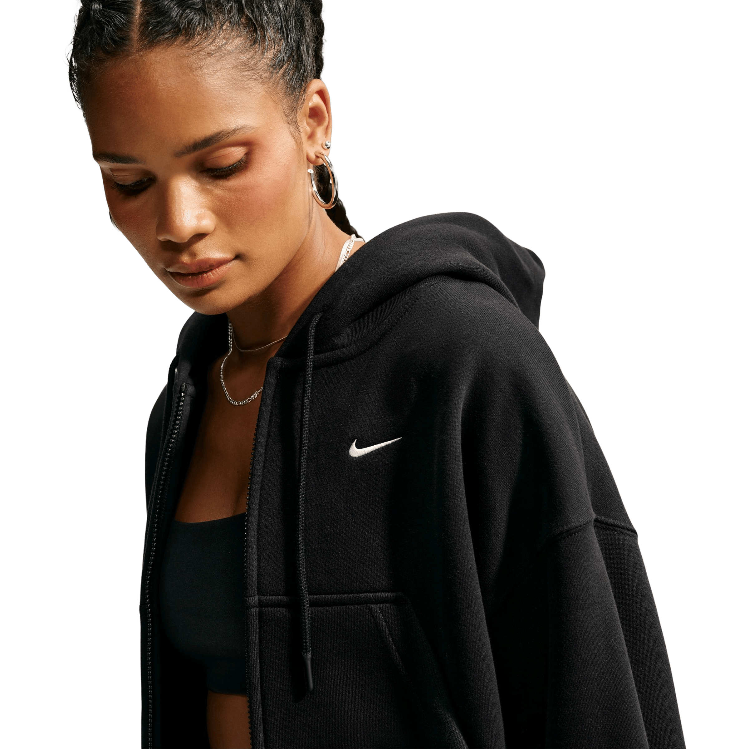 Womens Nike Studio Fleece Medium Weight Oversized Full-Zip Cropped Hoodie