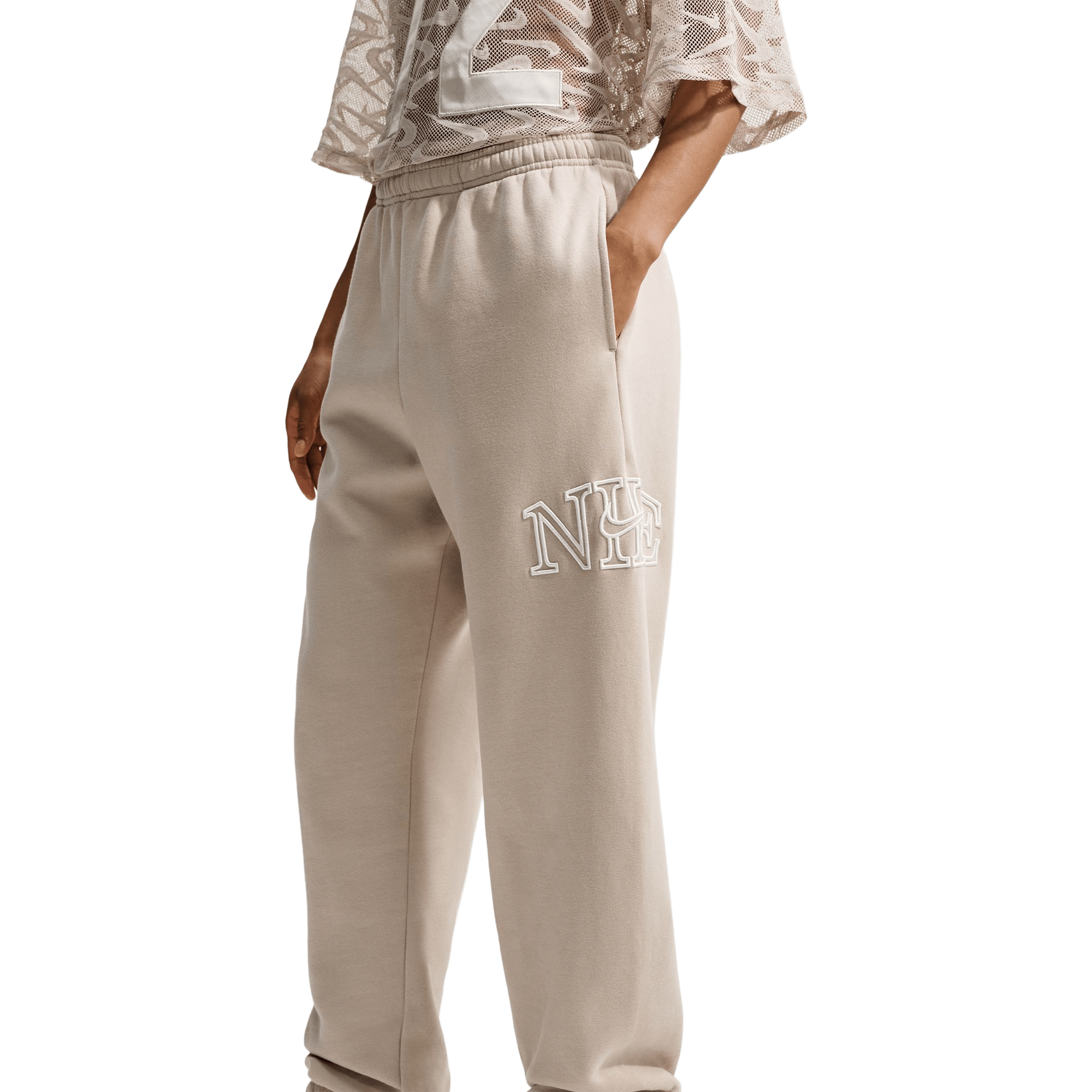 Womens Nike Studio Fleece Medium Weight "Graphic Pack" Oversized Cuffed Logo Pants