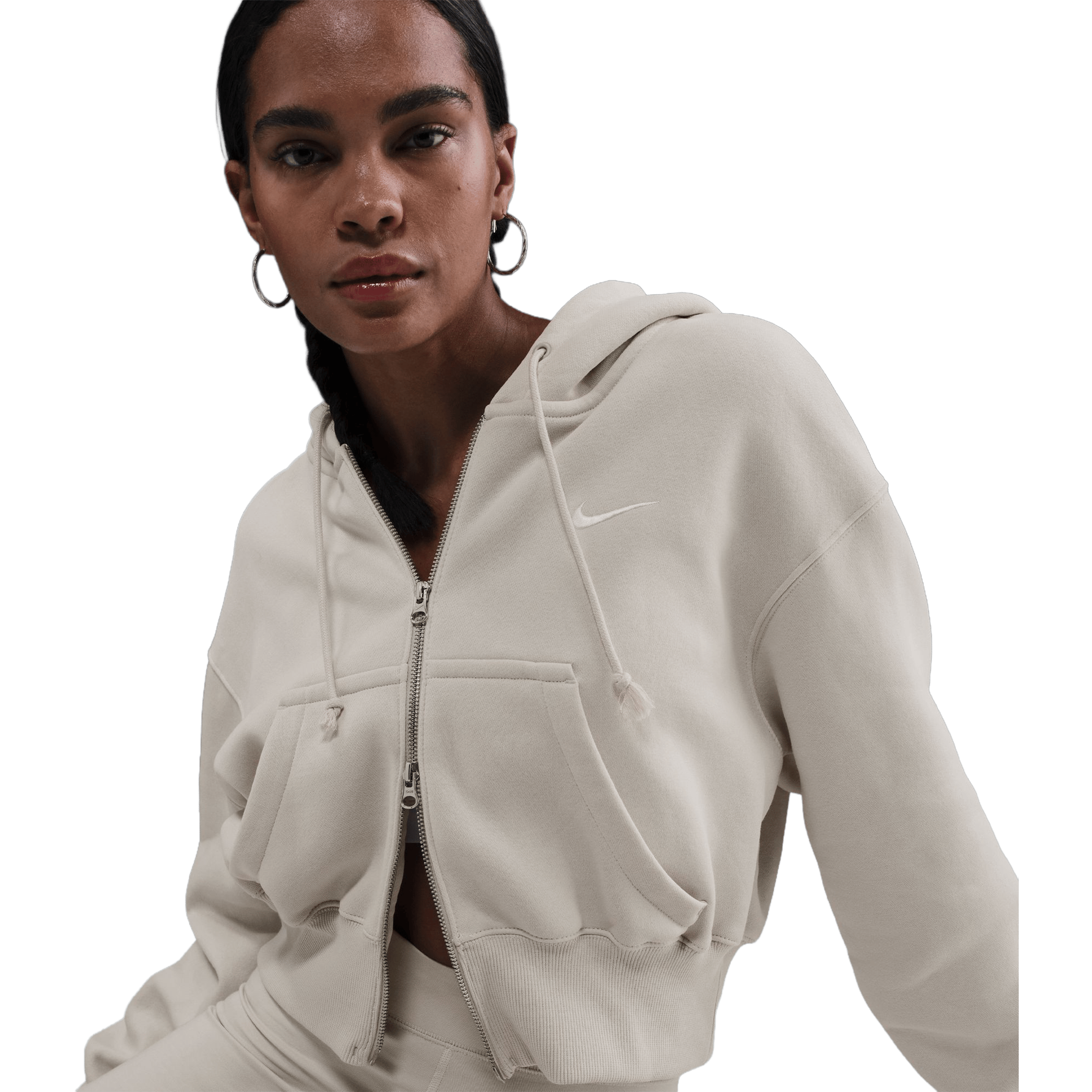 Womens Sportswear Phoenix Fleece Loose Full-Zip Cropped Hoodie Lt