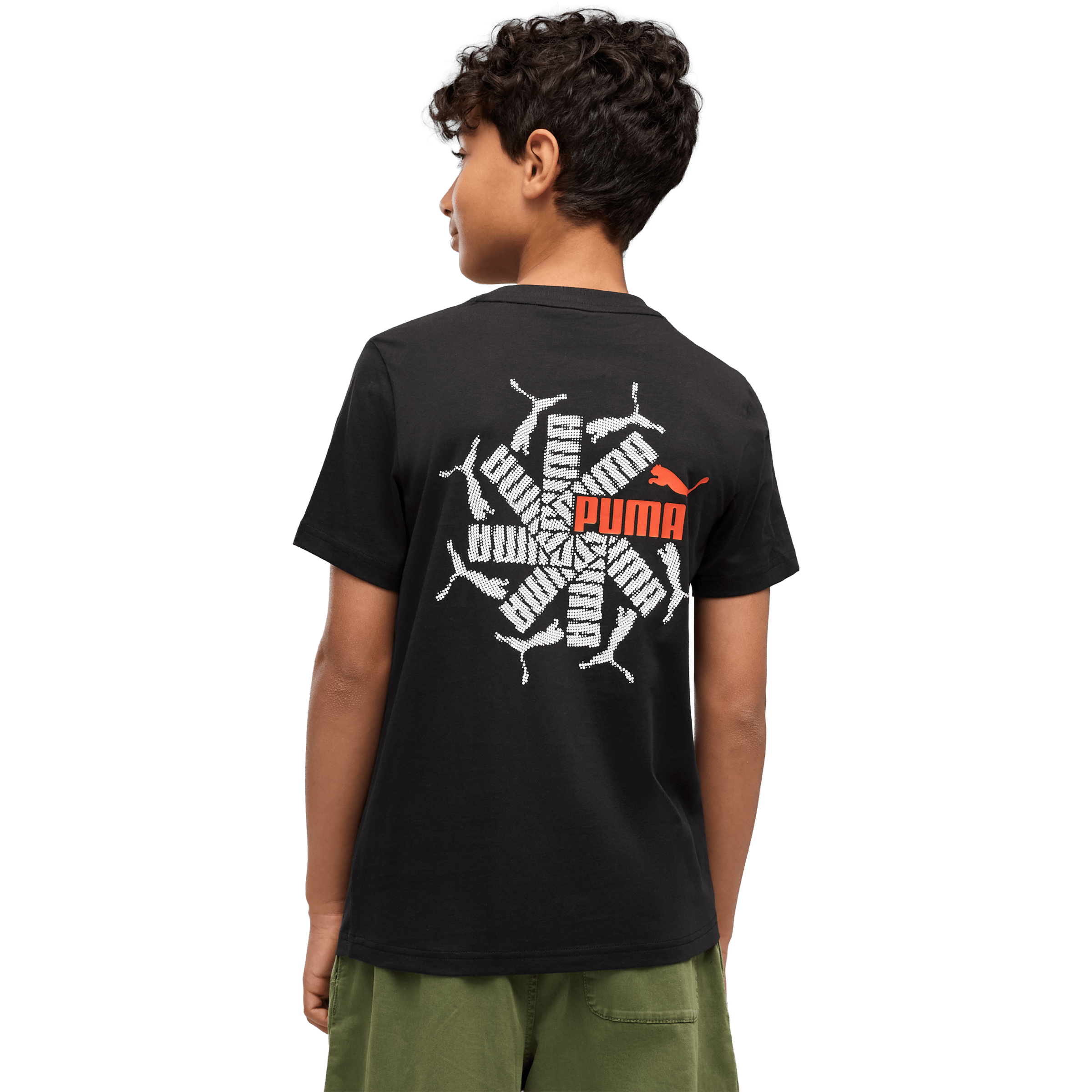 Kids Puma Essentials Logo Lab Brand Back Graphic Tee