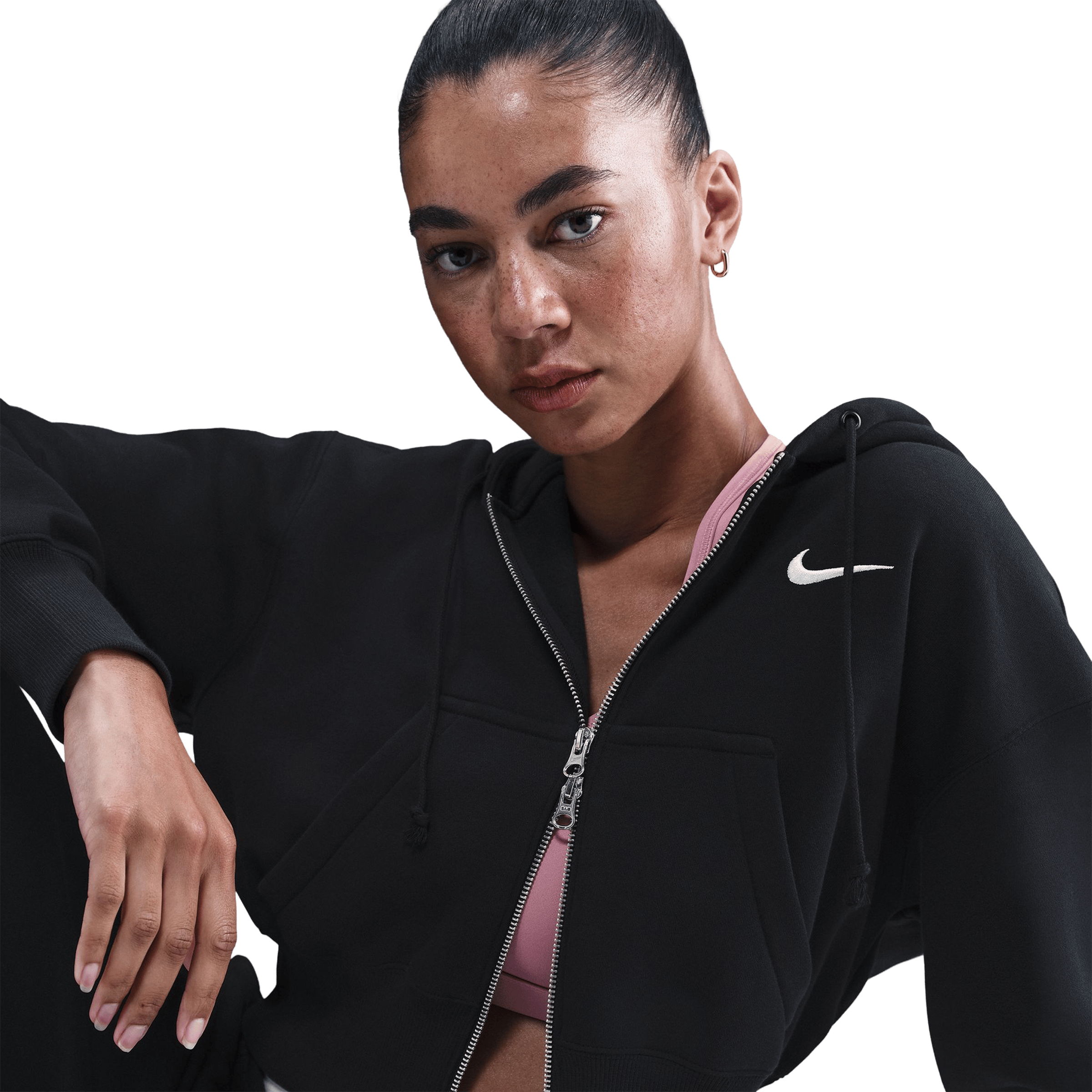 Womens Nike Sportswear Phoenix Fleece Loose Full-Zip Cropped Hoodie